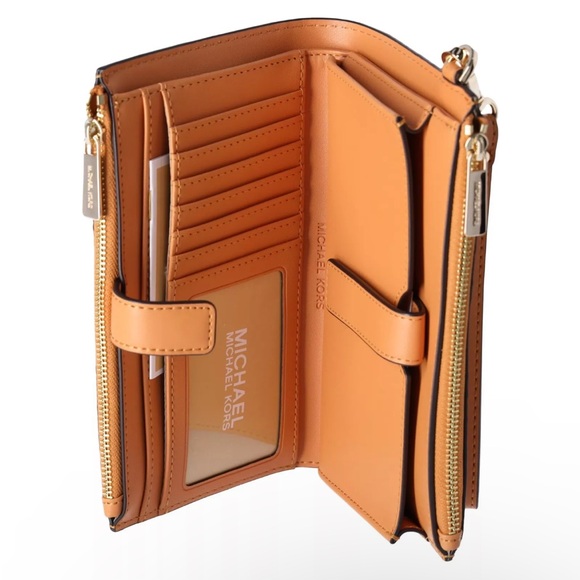 NWTMichael Kors Jet Set Travel Large Double Zip Wallet Cider Yellow Multi Python - Picture 2 of 5